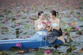 Beautiful lotus flower field at the red lotus sea Royalty Free Stock Photo