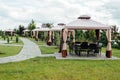 Picture of beauty garden with modern gazebo Royalty Free Stock Photo