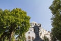 Saint Sava Cathedral Temple Hram Svetog Save in the afternoon and the statue dedicated to Sveti Sava.