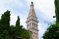 Picture of the bell tower of the Church of St. Euphemia also known as Basilica of St. Euphemia in the old town of Rovinj, Royalty Free Stock Photo