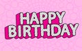 Happy birthday banner text with hot pink shadow themed party LOL doll surprise. Royalty Free Stock Photo