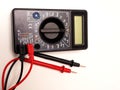 Picture of black digital multimeter or AVO meter for measuring electrical stuff such as voltage, resistance, and current Royalty Free Stock Photo