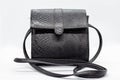 Black leather handbag with a snakeskin texture on a white background Royalty Free Stock Photo