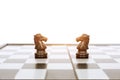 Picture of black two horse pawns on the chess board game Royalty Free Stock Photo