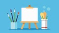 A picture of a blank canvas and a set of paintbrushes representing the goal of improving and pursuing a passion for art Royalty Free Stock Photo