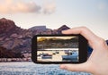 Picture of boats at sunset, Taormina, Sicily Royalty Free Stock Photo