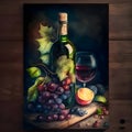 Picture within a picture, a bottle of wine glass and grapes Royalty Free Stock Photo