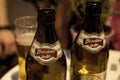 Close up on some bottles of Valjevsko Pivo Beer. Valjevsko pivo is a light beer produced by the Valjevska Pivara Brewery Royalty Free Stock Photo