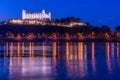 Picture of Bratislava capital city of Slovakia during evening from petrzalka shore. Royalty Free Stock Photo