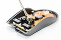 A picture of broken computer mouse on white background , Royalty Free Stock Photo