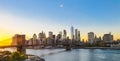 Brooklyn Bridge and New York Skyline at Sunset Royalty Free Stock Photo