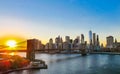 Brooklyn Bridge and New York Skyline at Sunset Royalty Free Stock Photo