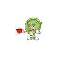 Picture of brussels sprouts character with a cup of coffee Royalty Free Stock Photo