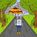 A picture with a bunny in the park under an umbrella Royalty Free Stock Photo