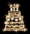 A picture of a cake with sparklers on a black background, imitation of a long exposure