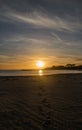 A sunset in a Cambrils beach. Step by step to the sun. Royalty Free Stock Photo