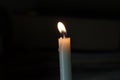 A Picture of a candle lighted in a dark room