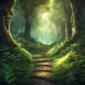 the magic of nature: magical forest paths surrounded by greenery and mystery Royalty Free Stock Photo