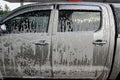 Car wash foam on pickup truck door