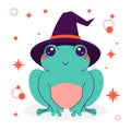A picture of cartoon magic frog with hat for Halloween, vector illustration. Royalty Free Stock Photo