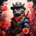 Picture a cat, dressed in a cowboy outfit, riding his horse to the infamous OK Corral. The cat is a skilled gunslinger,