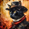 Picture a cat, dressed in a cowboy outfit, riding his horse to the infamous OK Corral. The cat is a skilled gunslinger, Royalty Free Stock Photo