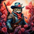 Picture a cat, dressed in a cowboy outfit, riding his horse to the infamous OK Corral. The cat is a skilled gunslinger,