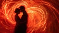 A picture of caucasian couple hugging each other near heart shape fire. AIGX01. Royalty Free Stock Photo