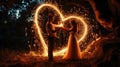 A picture of caucasian couple hugging each other near heart shape fire. AIGX01. Royalty Free Stock Photo