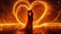 A picture of caucasian couple hugging each other near heart shape fire. AIGX01. Royalty Free Stock Photo