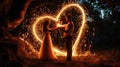 A picture of caucasian couple hugging each other near heart shape fire. AIGX01. Royalty Free Stock Photo