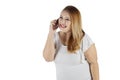 Caucasian fat woman speaking on a phone