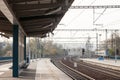 Recently reconstructed tracks on the modernized platforms of a suburban train station in a capital city of Central Europe