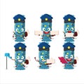 A picture of cheerful blue long candy package postman cartoon design concept