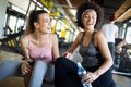 Picture of cheerful fitness team in gym