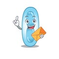 A picture of cheerful klebsiella pneumoniae cartoon design with brown envelope