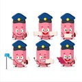 A picture of cheerful pink chalk postman cartoon design concept