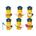 A picture of cheerful yellow long candy package postman cartoon design concept