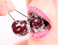 Picture of cherry, lips and tongue