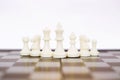 Picture of chess board game with white chess pawns Royalty Free Stock Photo