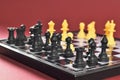 Picture with chess pieces on the wood oard game
