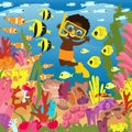 Picture for children\'s puzzles. Rich underwater marine world.