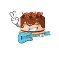 A picture of chocolate cake playing a guitar