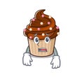 A picture of chocolate cupcake having an afraid face Royalty Free Stock Photo