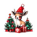 Christmas theme cute reindeer and tree made of little paws on White background.