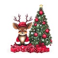 Christmas theme cute reindeer and tree made of little paws on White background.