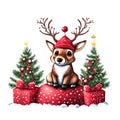 Christmas theme cute reindeer and tree made of little paws on White background.