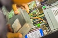 Close up hands of technician during repair desktop computer