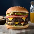 Picture Close up of mouthwatering burger, enticing fast food lovers