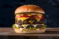 Picture Close up of mouthwatering burger, enticing fast food lovers